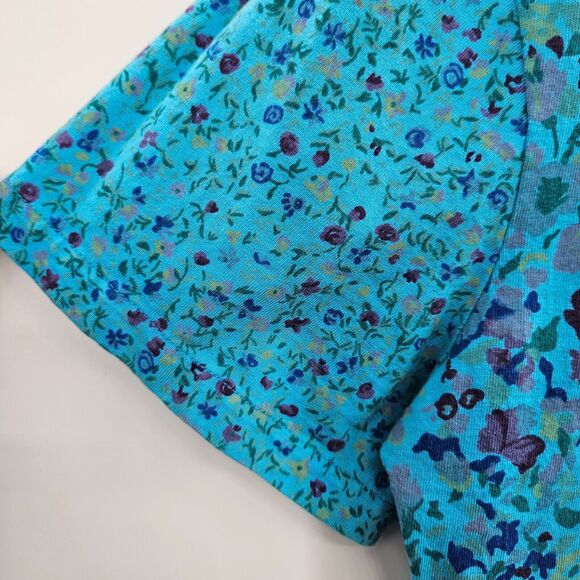 Vintage 80s/90s Blue Floral Print Pocket T-Shirt Size Large Made in USA - Picture 5 of 7